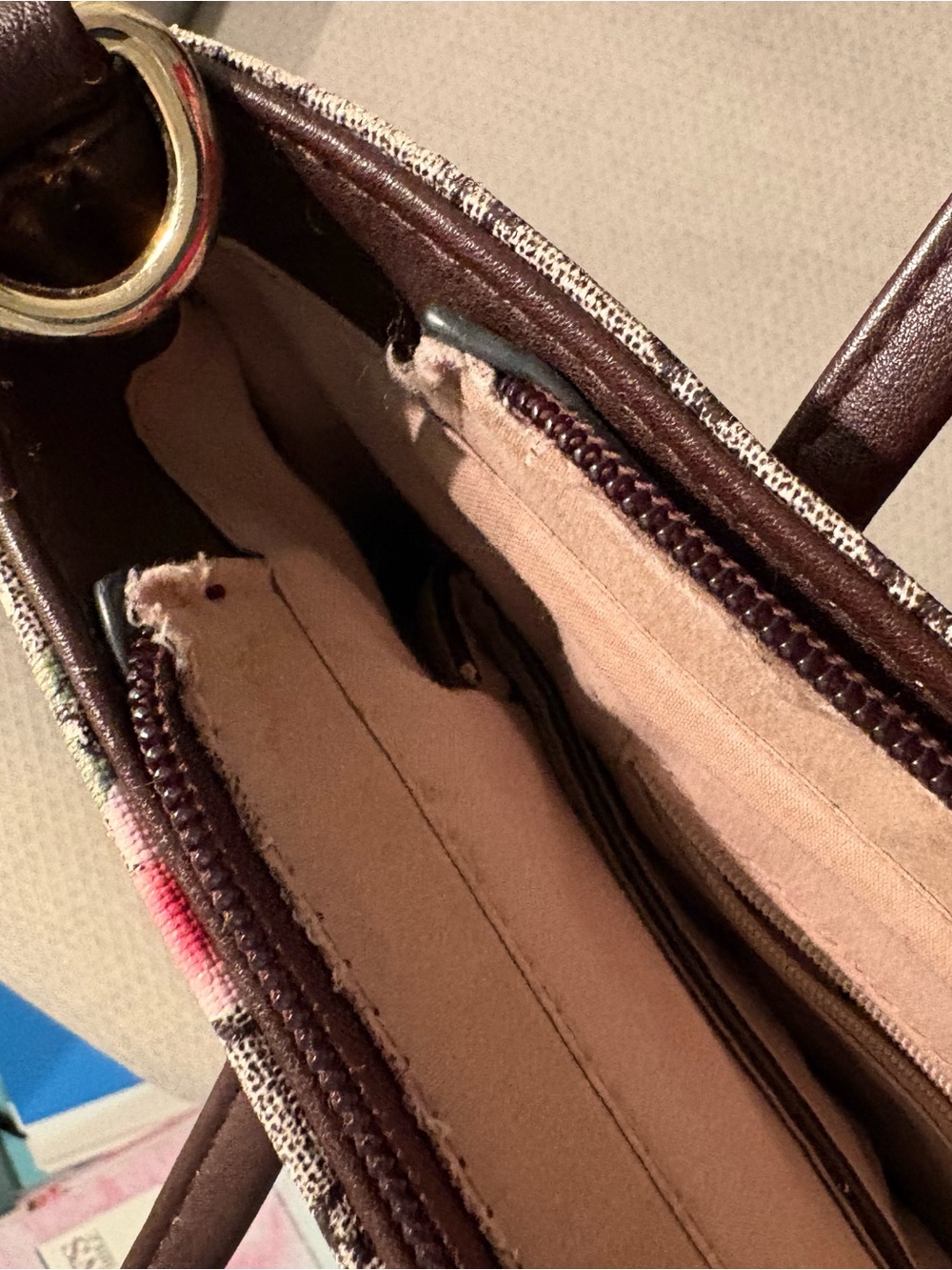 2 Floral Print Tote Bags in Pink and Brown leather - Picture 13 of 13